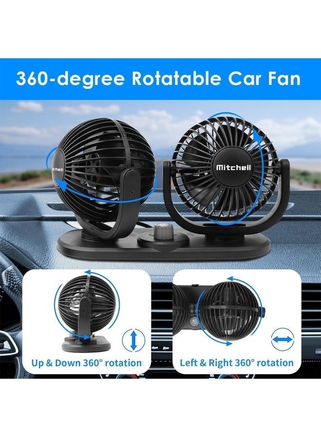 ميتشل مروحة تبريد سيارة ميتشل HX-T303C برأسين مقاس 4 بوصات تعمل بجهد 12 فولت - مروحتان مزدوجتان قابلتان للدوران 360 درجة، تدفق هواء قابل للتعديل بسرعتين، حامل قوي منخفض الضوضاء للوحة القيادة مع لاصق مزدوج الجوانب، قابس ولاعة سجائر للسيارات والشاحنات والمركبات الترفيهية - Image 3